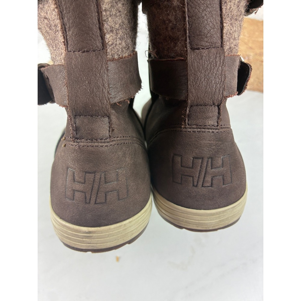 Helly Hansen Brown Leather Wool Blend Buckle Winter Boots Size 8.5 Gorpcore Cozy - Picture 12 of 14